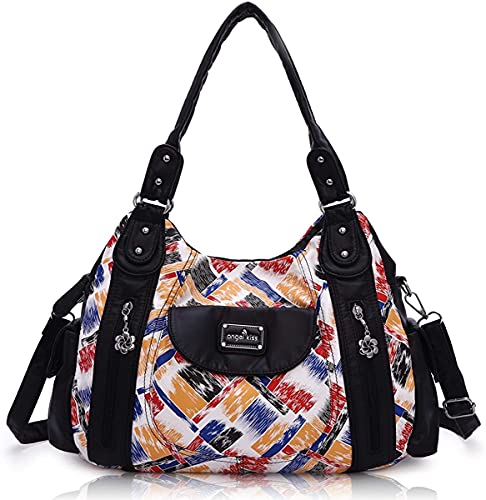 Women Handbags Shoulder Bags Washed Leather Satchel Tote Bag Mutipocket Purse