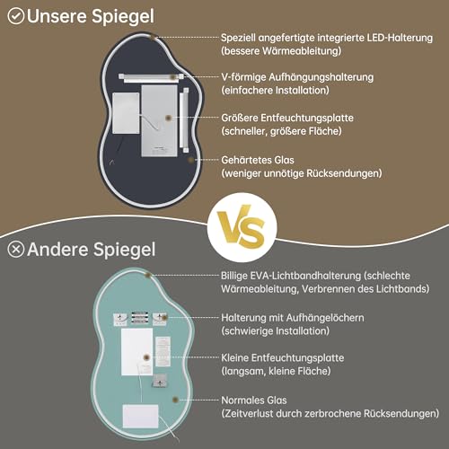 OUMUSU 100x60cm LED Badspiegel mit Beleuchtung Asymmetrischer – Ansicht 2