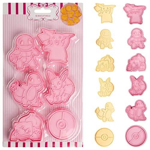 6 Stück Ausstechformen Keksausstecher Set, 3D Ausstechformen mit Pokemone, Ausstechformen Kinder für Party Kindergeburtstag Cover