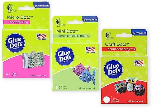 Glue Dots Crafter's Pack with 825 Craft, Mini, and Micro Double-Sided Adhesive Dots, Clear, Crafter's 3-Pack