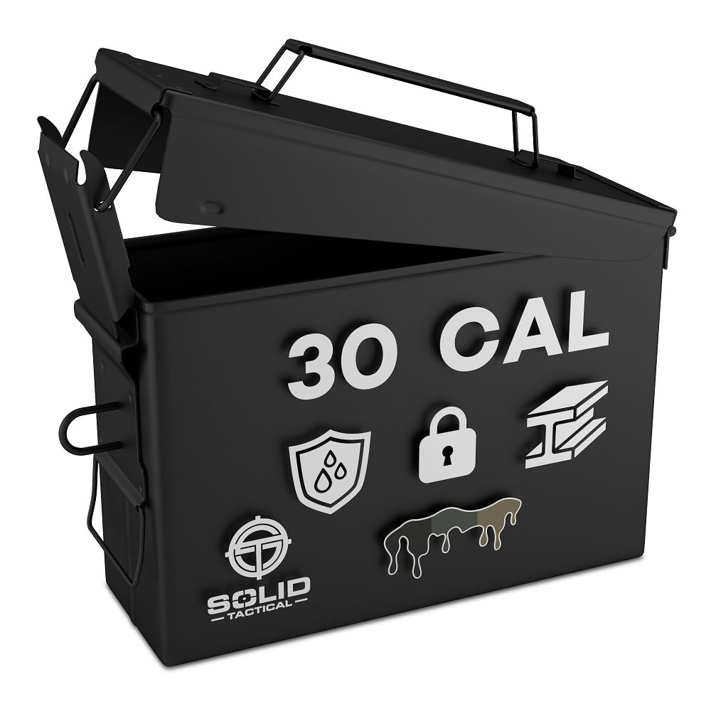 Lockable Metal Ammo Storage Box - Military & Army Steel Ammo Can for Ammunition Storage - Waterproof Ammo Crate Utility Box