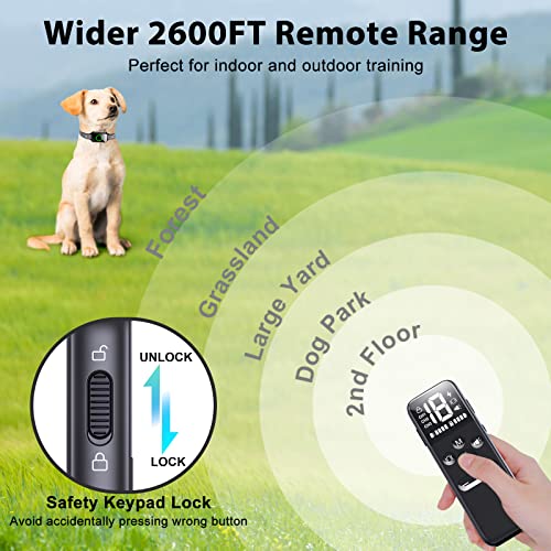 Upgraded Shock Collar For Large Dog, Dog Training Collar With Remote 2600Ft, Haoteful Dog Shock Collar For Medium Small Dogs, Beep, Vibrating, Electric Shock, Security Lock, Waterproof & Rechargeable #TOP2