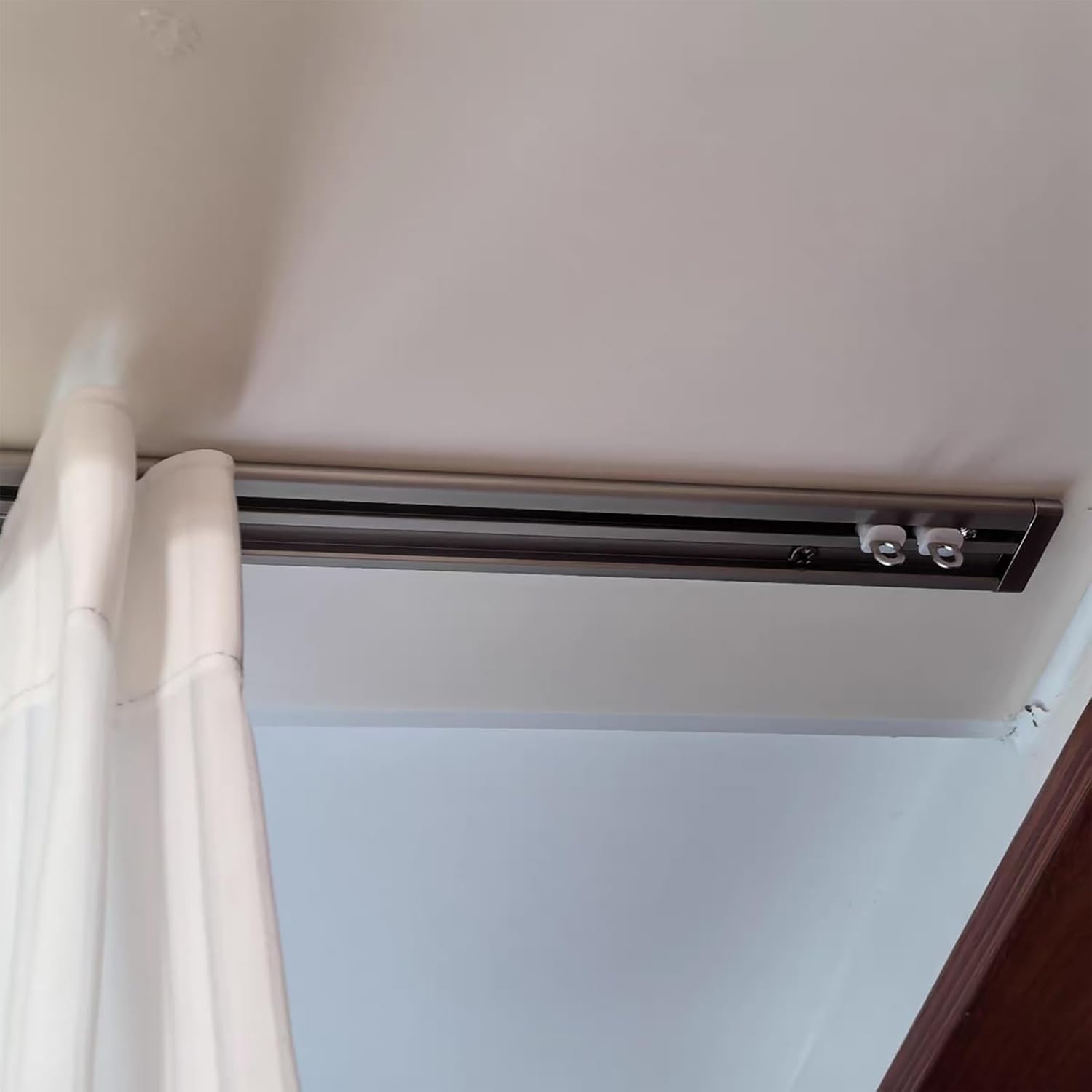 Aluminum Alloy Ceiling Curtain Track System - 1m (3.3ft) Sliding Rail with Screws, Rollers & End Caps, Easy to Install, Perfect for Home & Office Curtains