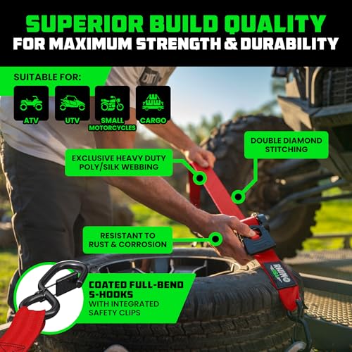 Image of Rhino USA Retractable Ratchet Straps (4-Pack) - 2 Inch x 10 Feet (3,033lb Break Strength) - Heavy Duty Auto Self Retracting Tie Down Straps for Truck, Cargo Trailer, Motorcycle, Rad & More - Red