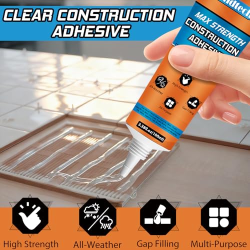 Max Strength Construction Adhesive Clear, Cement Glue, Tile Adhesive, Versatile Concrete Glue for Tile, Cement, Floor, Stone, Wall, Wood & More, 3.38 Ounce Squeeze Tube - Image 3