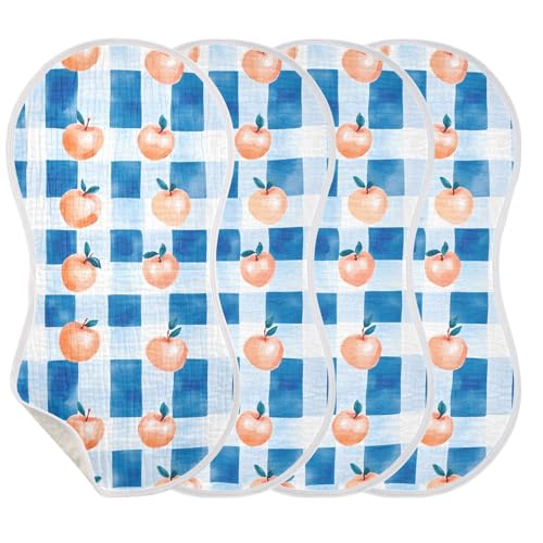 2 Pack Baby Burp Cloths, Soft Absorbent Burping Cloths for Babies, Cotton Milk Spit Up Rags, Large Size for Newborns, Baby Boys and Girls (Peach Blue Gingham)3