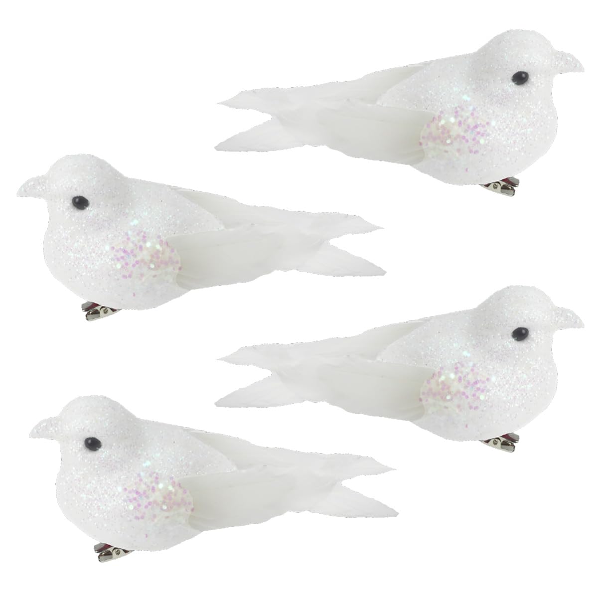 Widdle Gifts White 4 Pack 9Cm Clip On Glitter Birds Christmas Decoration - 5996