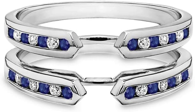 Enhancer Ring, 14K Gold Finish Round Cut Matching Sapphire & Diamond Enhancer Guard Band for Women, Diamond Enhancer Ring