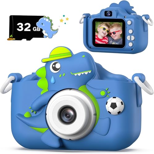 Kids Camera for Boys Girls 1080P HD Digital Selfie Camera with Cute Protective Cover and 32G SD Card Christmas Birthday Gifts Toys for 3 4 5 6 7 8 9 10 11 12 Years Old (H33-Blue)