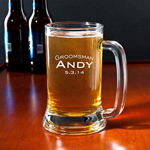 Personalized Engraved 16 Ounce Glass Beer Mug (Sold Individually)