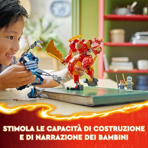 NINJAGO Mech Elemento Fuoco di Kai, Giochi d'Azione per Bambini e Bambine da 7 Anni, 2 Action Figure Snodabili da Costruire, Giocattolo Ninja Personalizzabile con 4 Minifigure tra cui Zane 71808 - Lego - Immagine 4