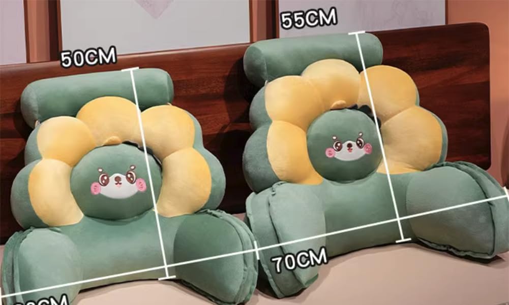 Cute Flower Lumbar Support Pillow Office Chair Waist Cushion Cartoon Sofa Bed Rest Reading Pillow with Small Bolster (Gray Husky, 60×50cm/23.6"×19.7")