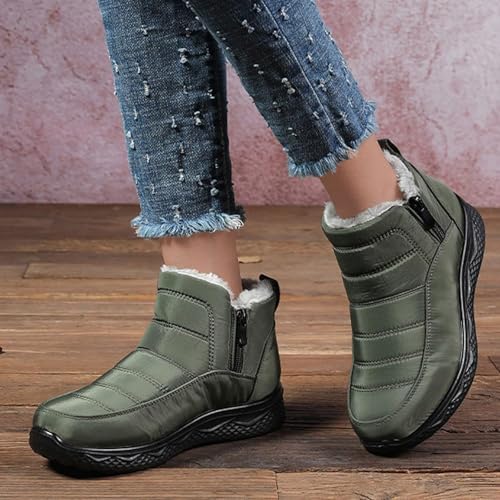 Womens Winter Boots Fashion Faux Fur Lined Snow Boots Side Zipper Slip On Ankle Boot Water Resistant Non Slip Fuzzy Warm Shoes Lightweight Round Toe Outdoor Casual Walking Shoes3