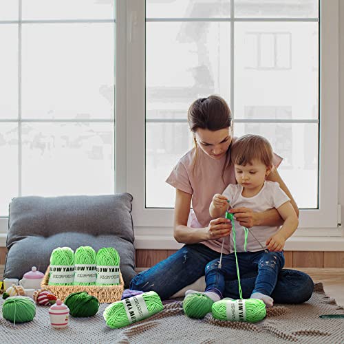 5 Roll Glow in The Dark Yarn for Crocheting, 50 Yards Upgrade Luminous Light Green Yarn for Crochet & Knitting, DIY Art Craft Sewing Beginner Supplies for Music Festivals, Halloween & Christmas Party