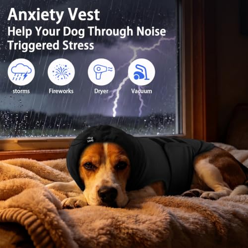 Image of MIGOHI Small Dog Anxiety Vest with Ear Cover,Black,S