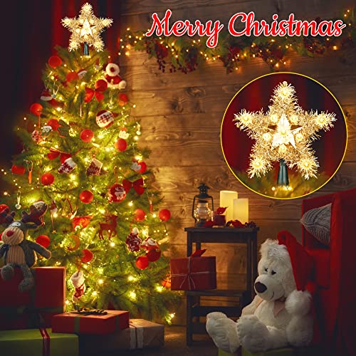 Brizlabs Christmas Tree Topper, 8" 11 Bulbs Warm White Star Xmas Topper Lights, 120V Ul Certified 5 Point Star Plug In Christmas Treetop Lighted For Xmas Indoor Party Holiday Home Ornament Decor #TOP1