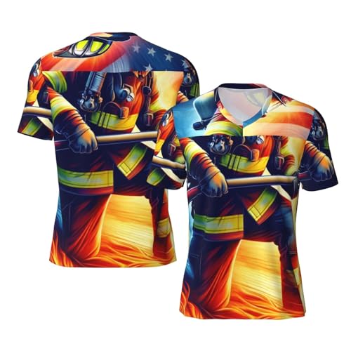 Stylish Athletic Sports Jersey American-Flag-Firefighter-Axe Men's Rugby Jersey Medium