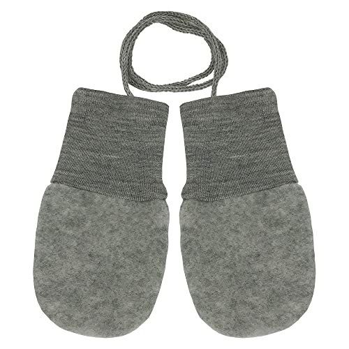 Ecoable Baby Thumbless Mittens: Organic Merino Wool Snow Gloves with String (Grey)