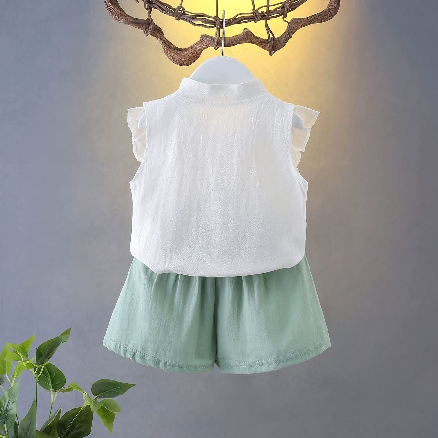 Image of Bold N Elegant Floral Embroidered Cotton Sleeveless Ruffle Top and Shorts Clothing Set for Infant Toddler Baby Girl