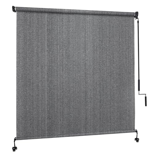 Image of Custom Size 85'' W x 96'' H Outdoor Roller Shades, Cordless Patio Roll Up Outdoor Blinds with UV Protection, Exterior Sun Shade Cloth for Porch, Gazebo, Balcony, Pergola, Grey