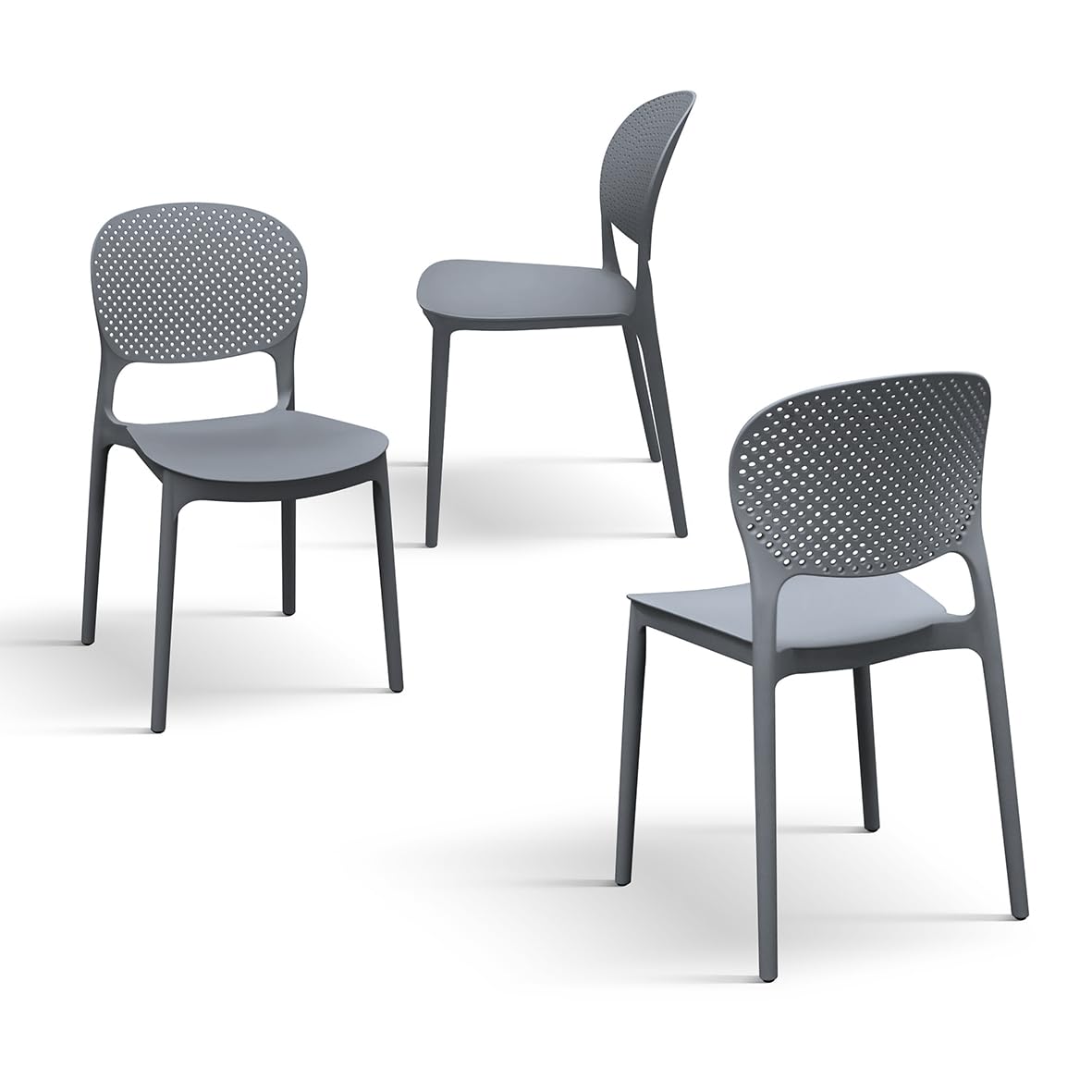 PAZZO DESIGN Silla Anita, Juego de 4 sillas, gris, sillas de polipropileno, sillas de cocina, silla de comedor, apilables - id_2057