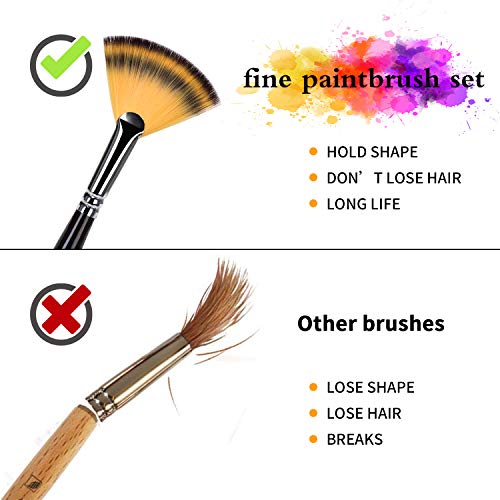 Fan Brush Set- Artist Soft Anti-Shedding Nylon Hair Paint Brushes For Acrylic Watercolor Oil Painting - Long Wood Handle Set Of 3 #TOP3