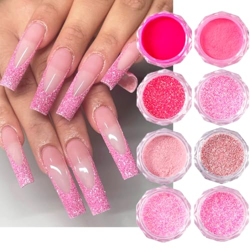 image for Generic Pink Nail Glitter Powder, 12pcs Nail Art Sequins Dust Set, Hol