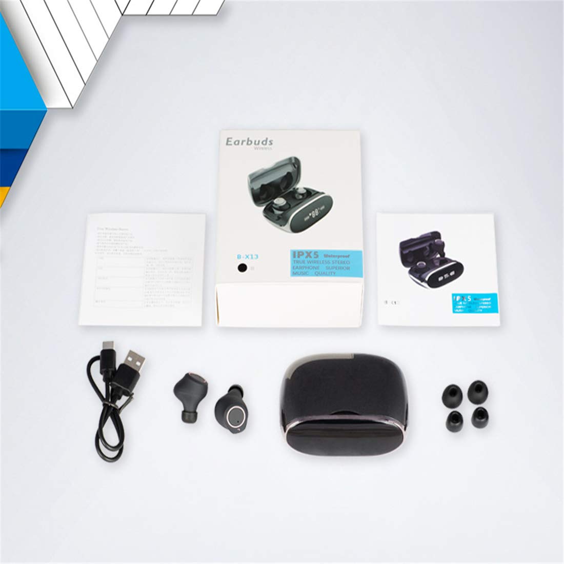Bezprzewodowe słuchawki Bluetooth z obudową ładowania, aktywne słuchawki redukcyjne redukcji szumów, dwójny zestaw słuchawkowy Bluetooth 5.0 z wbudowanym mikrofonem do sportu,Gray