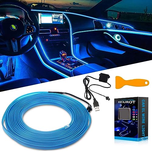 Keiurot El Wire Lights USB Neon Wire Blue 5M/16Ft for Car Ambient Lighting Atmosphere Car Led Interior Strip Light Sewing Edge Decoration