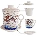 Hollihi - Tazza da tè in porcellana con coperchio, piattino e infusore - Tazza in ceramica Jingdezhen per tè/caffè, con sistema di infusione per preparare il tè in foglie a casa o in ufficio