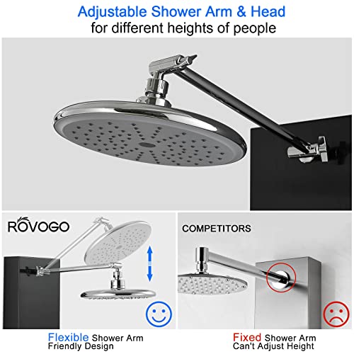 Rovogo Shower Panel System With 6 Body Jets, Self-Cleaning Rainfall Shower And Handheld, Stainless Steel Shower Tower Column With Height Adjustable Shower Arm/Head, Black #TOP3