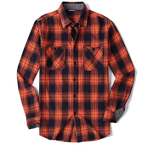 Image of WARHORSEE Flannel Shirt for Men Long Sleeve Button Down Plaid Shirts | Soft Cotton Blend for Multi-season Wear, Lightweight yet Warm, Dual buttoned storage pockets, Machine Washable Easy Care