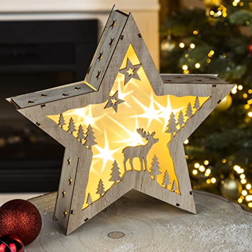 mucHome LED Weihnachts Stern aus Holz 30cm - Beleuchtung mit 10...