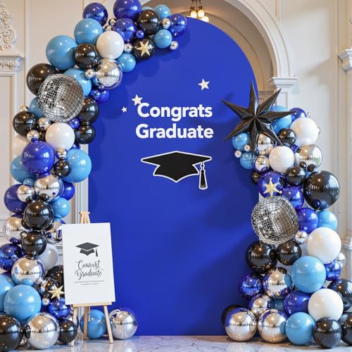 Image of Royal Blue Arch Backdrop Cover 6.6FT Spandex Fitted Wedding Arch Stand Covers Round Top Chiara Arch Covers Stretchy Backdrop for Birthday Party Ceremony Banquet Decoration