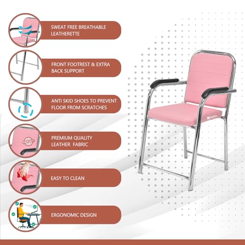 Image of GOYALSON Office Chair Visitor with arm Rest with Steel Frame and Cushioned seat Back Chair Without Wheels Chair (3, Pink, Heavy 1)