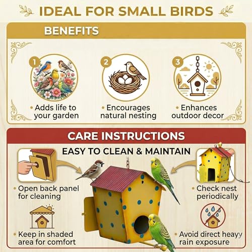 Image of Kraftskala Metal Bird House Nest for Outdoor Garden Hanging Decor | Weather Resistant Bird Nest Box with Hook Chain for Sparrow Budgies Finches Love Birds | Home Balcony Showpiece