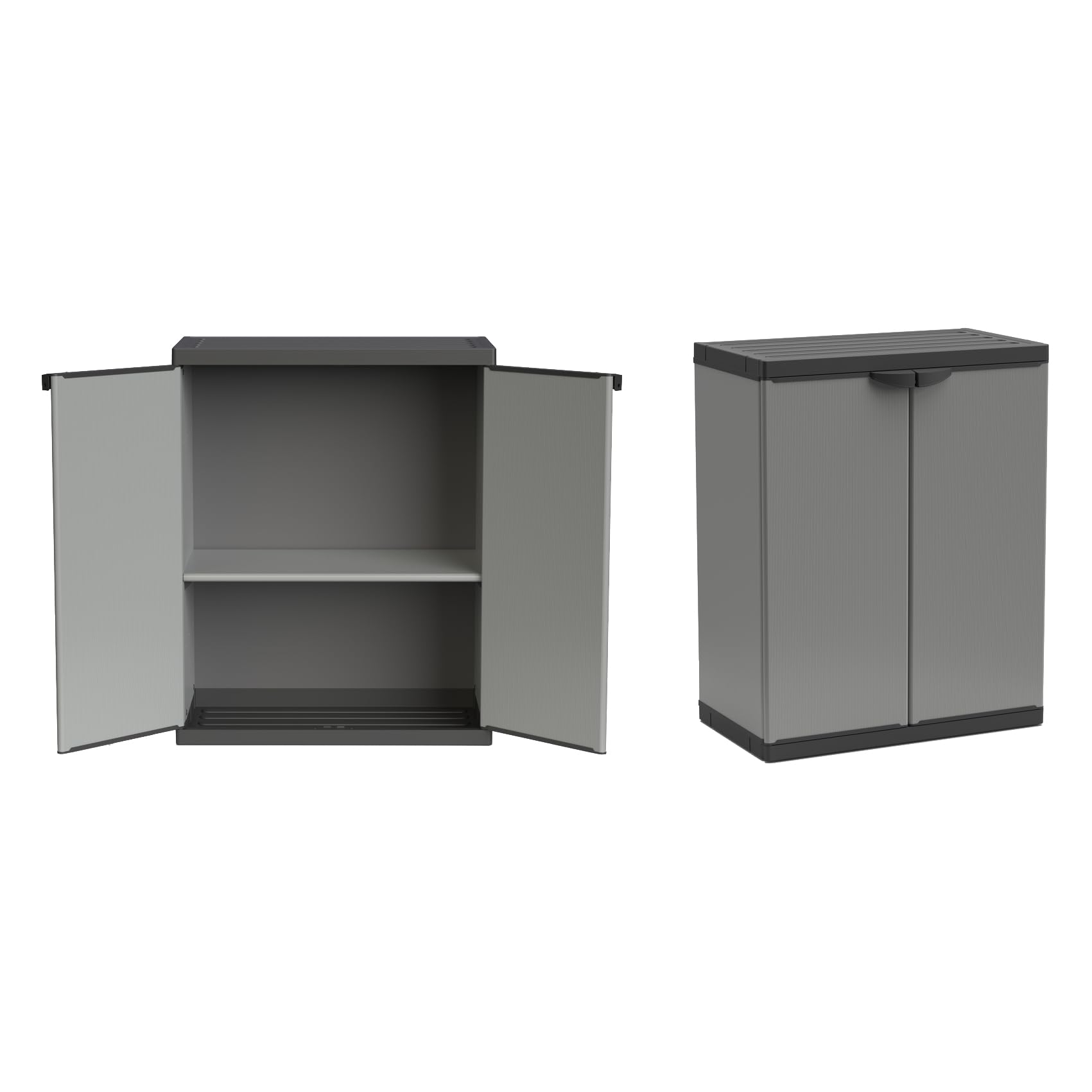 Kreher Kunststoffschrank 2er-Set, Gartenschrank in Lichtgrau