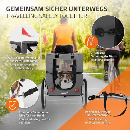 Hauki Fahrradanhänger & Hundebuggy 2 in 1 klappbar, Grau, 130x72x90 cm, Hundeanhänger für Hunde bis 40 kg, Anhänger mit Reflektoren, Leine & Flagge, Hundefahrradanhänger Hundewagen Hundetransporter