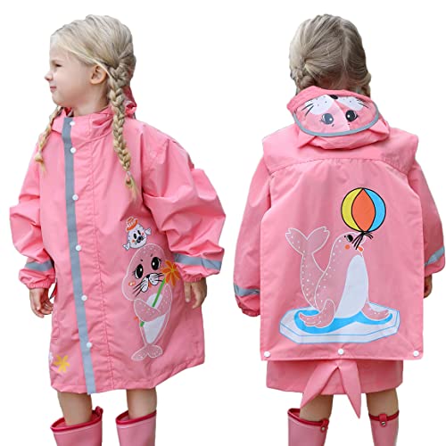 Toddler Rain Wear Children Boys Girls Raincoat Kids Poncho Waterproof Hoodie Cute Cartoon Rain Jacket 6-10years L Size