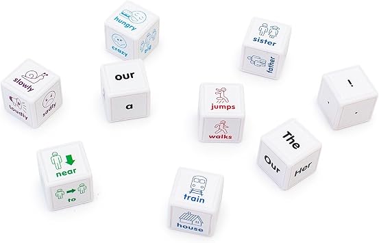 Junior Learning Sentence Cubes, 9pc Multicolor Literacy Dice Set