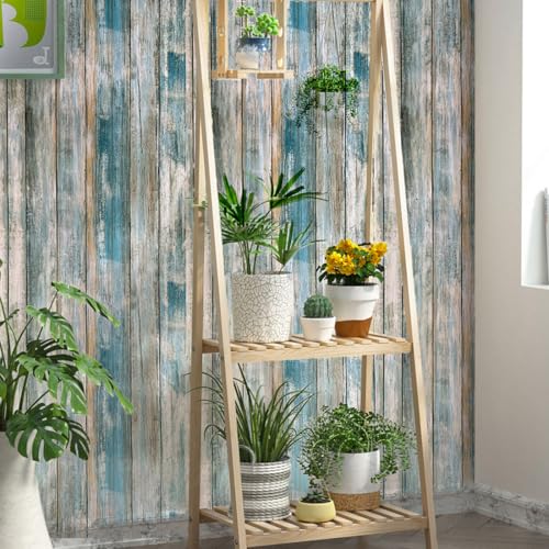 Papel de contacto de madera azul: repara superficies desgastadas con vinilo autoadhesivo lavable 4