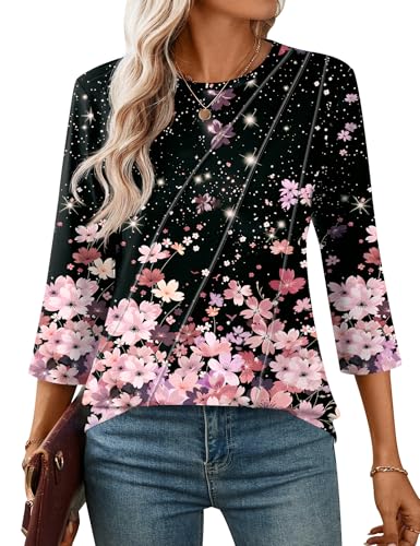 LOMON Boho Tops for Women Womens Summer Tops 2026 Trendy Summer 3/4 Sleeve Work Blouse Spring Blouses Womens Dressy Blouses by LOMON - Used condition - Image 4
