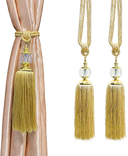 Lot de 2 embrasses de rideaux avec pompons en cristal doré - Décoration de fenêtre pour bureau, maison Cover