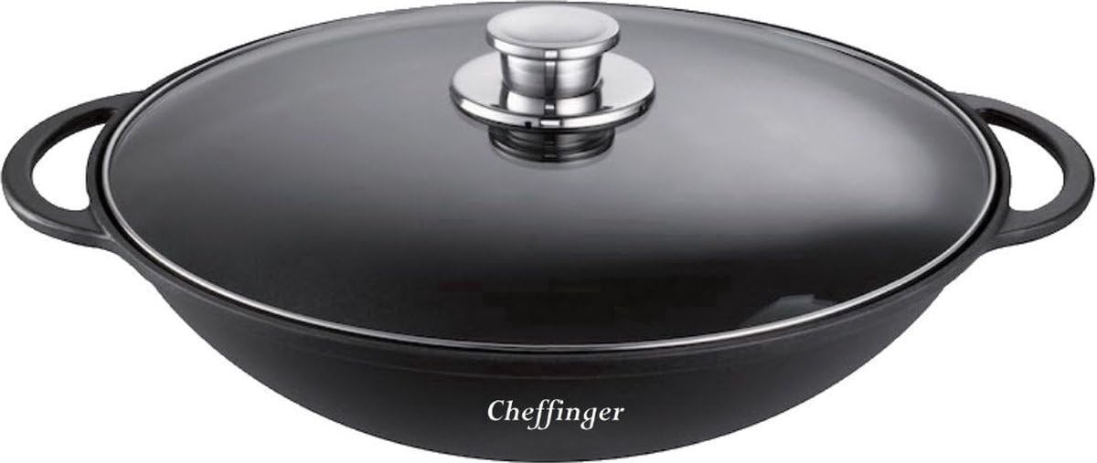 Cheffinger Wokpfanne 40 cm mit Antihaftbeschichtung, Edelstahl, Silber, Induktions- und Gas-geeignet, 2,5 Liter