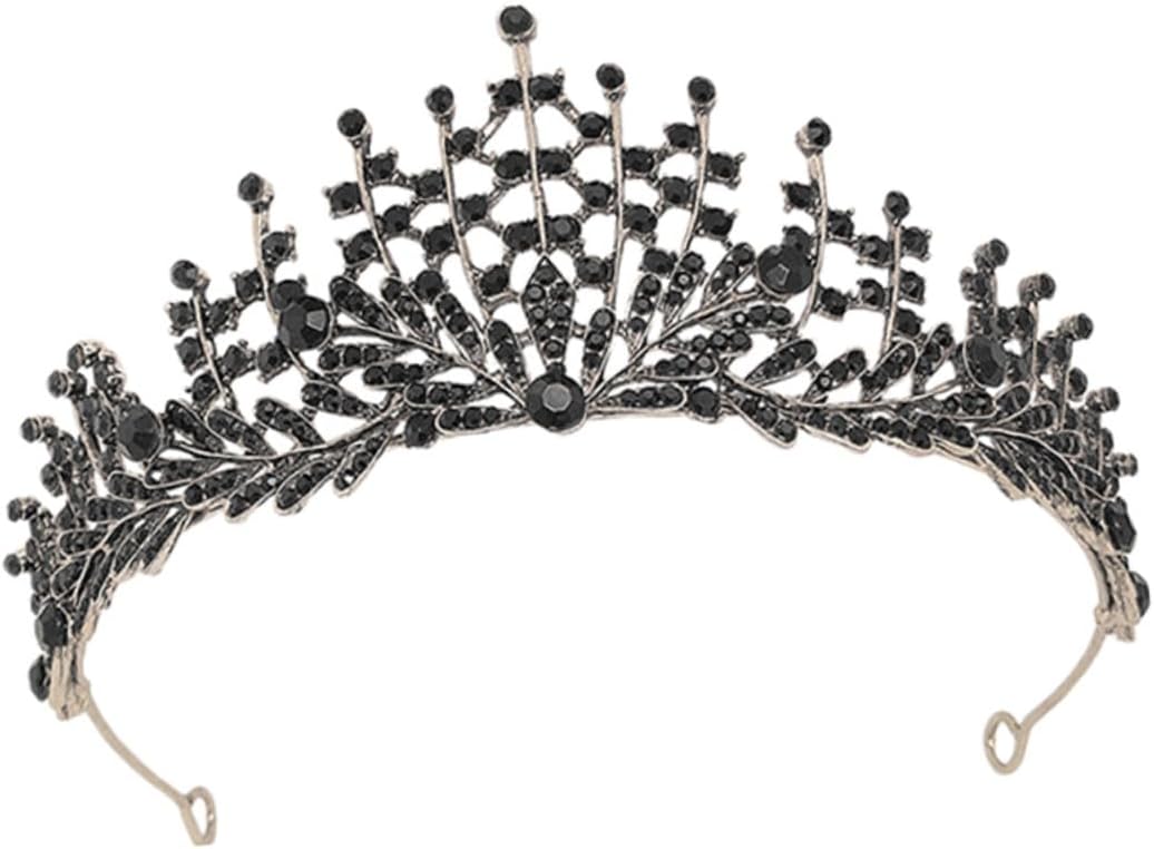 Toyvian Baroque Bridal Crown Black Pearl Tiara Vintage Wedding Bride Headdress for Prom Party and Birthday
