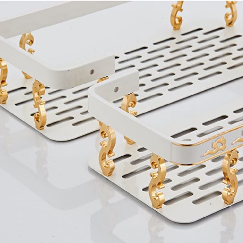 Cesta de ducha Estante de ducha Cesta cuadrada Almacenamiento de inodoro de aluminio blanco de dos niveles, soporte para champú Estante organizador de Kichen, accesorios de baño Estante de almacenamie