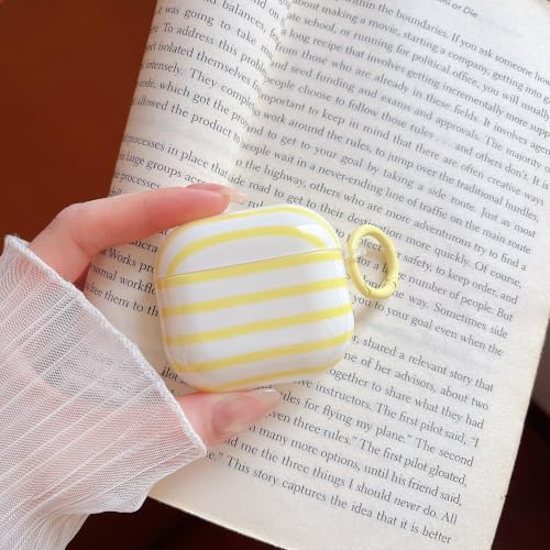 Image of MINSCOSE for AirPods 4 Clear Case,Cute Stripes Aesthetic Pattern Design with Trendy Keychain Ring,Soft TPU Anti-Drop Shockproof Protective Cover with Cleaner Kit for Girls Women-Yellow
