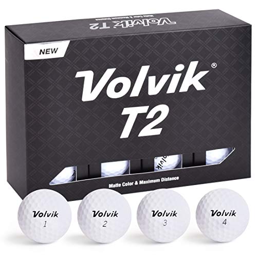Volvik T2 Ionomer Polymer Low Side Spin Matte Finished Long Distance Balls 2-Pieces, 1 Dozen