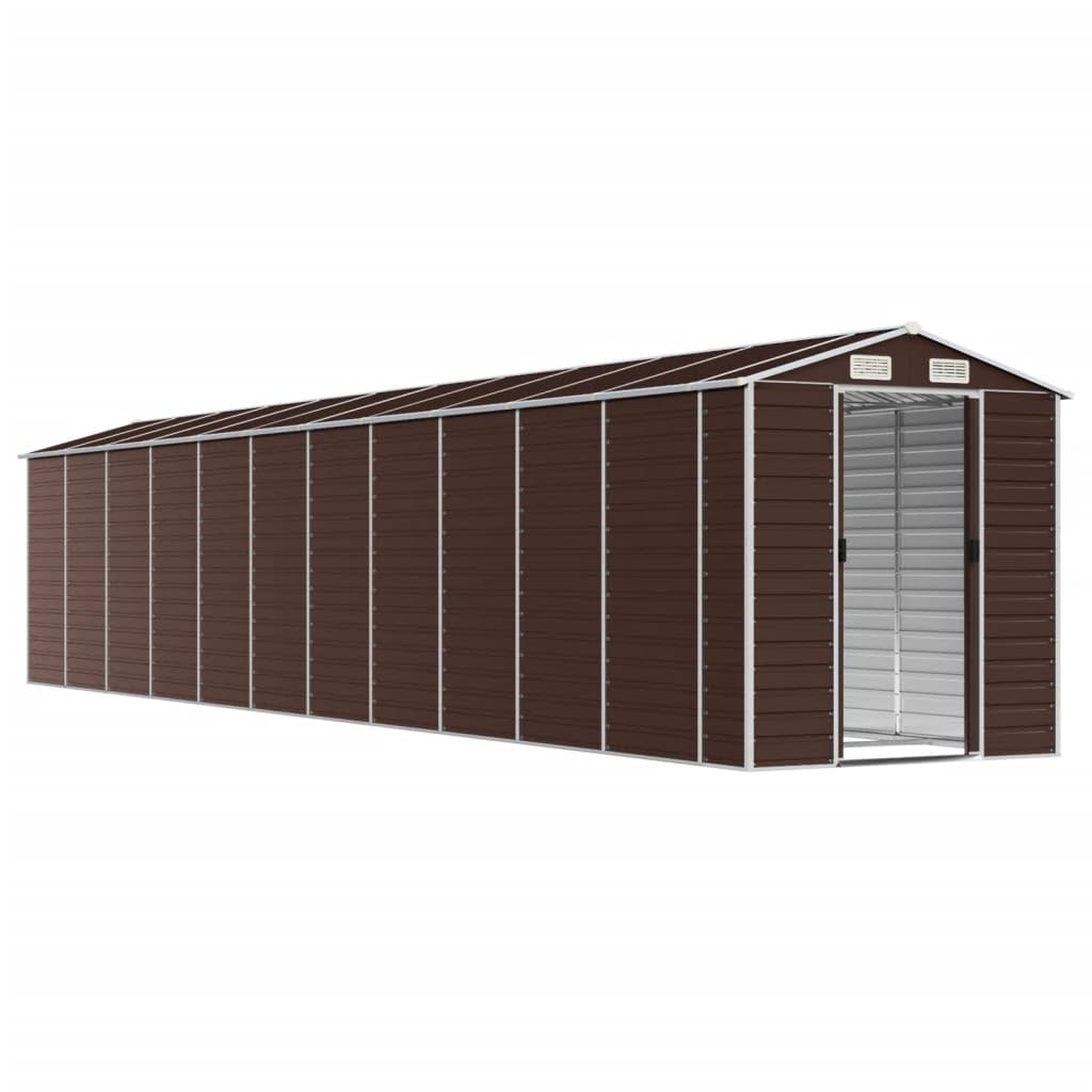 Gerätehaus Braun 191x980x198 cm, verzinkter Stahl Gartenschuppen mit Lüftungsöffnungen, schrägem Dach, abschließbar für Werkzeug, Fahrrad, Rasenmäher, Gartenlagerung