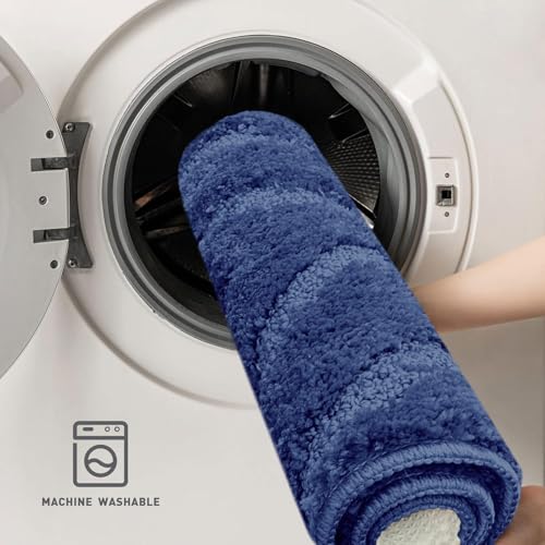 Image of Luxe Home Super Soft Microfiber Bath Mats Non-Slip TPR Backing Scotland Diamond Water Soak Bathroom Mat & Door Mats for Home Combo (38x58 cm) - Navy